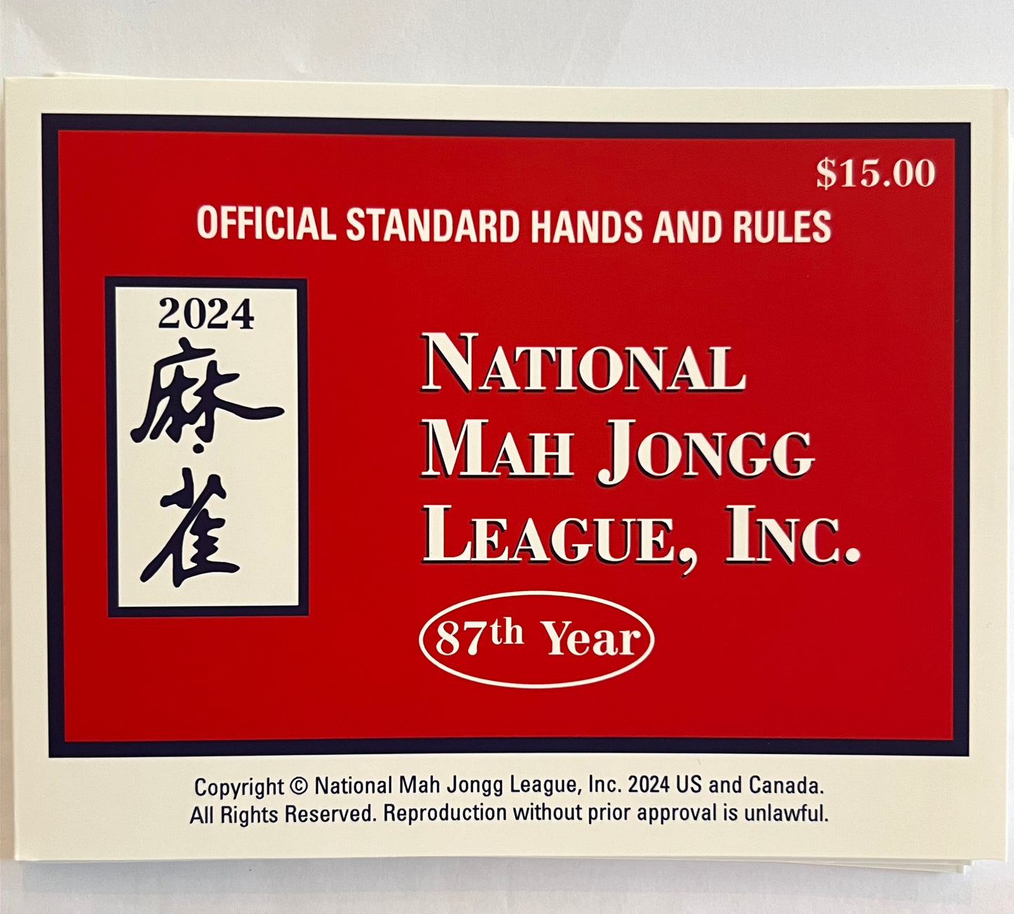 2024 NATIONAL MAH JONGG LEAGUE, INC. PLAYING CARD