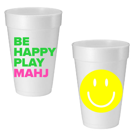 "BE HAPPY PLAY MAHJ" FOAM CUPS