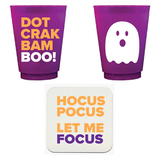 “DOT CRAK BAM BOO AND HOCUS POCUS COASTER" PARTY PACKS